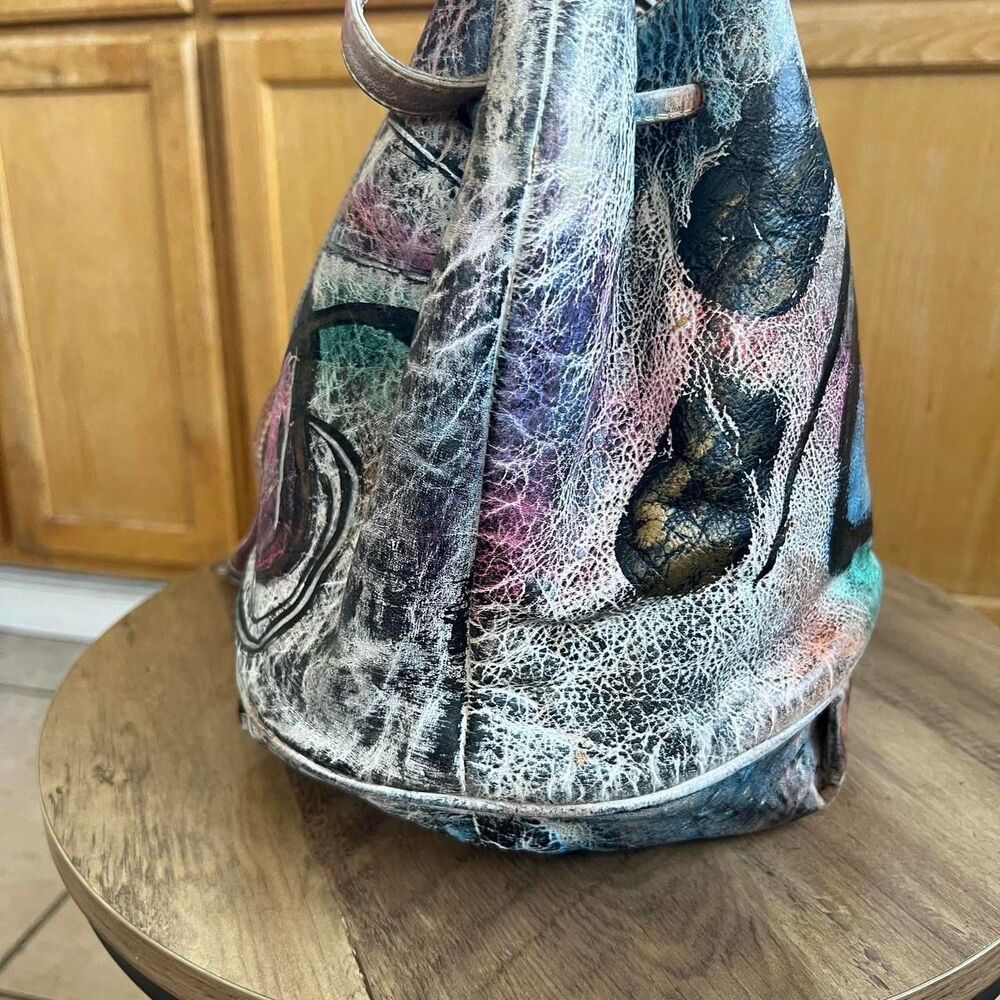Vintage Botary Women's Multi Hand painted Crossbody Genuine leather Buckey Bag - Picture 3 of 7